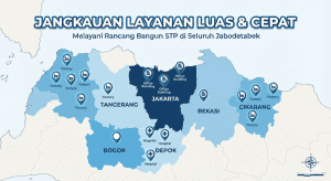 Peta jangkauan layanan kontraktor STP PT Mizui Osmosa di Jabodetabek