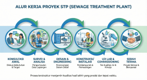 Diagram alur kerja proyek pembuatan STP dari konsultasi hingga serah terima