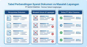 Tabel perbandingan masalah IPAL dan solusi konsultan lingkungan.