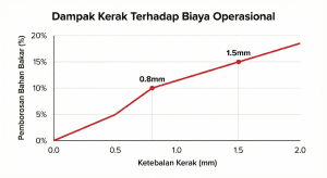 Grafik hubungan kenaikan konsumsi bahan bakar boiler akibat ketebalan kerak kapur.