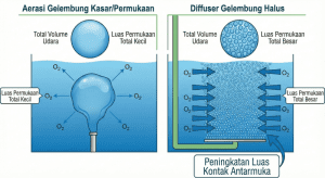 lustrasi perbandingan transfer massa gelembung besar vs gelembung halus
