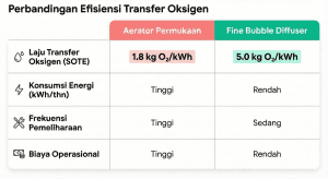 Tabel perbandingan nilai SOTE surface aerator dan fine bubble diffuser