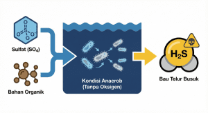 Diagram proses pembentukan gas H2S penyebab bau limbah dalam kondisi anaerob.