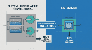 Perbandingan luas lahan sistem lumpur aktif konvensional vs teknologi MBR