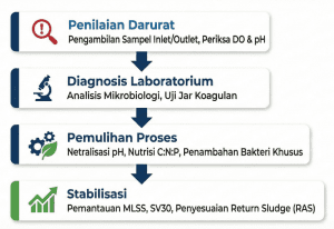 Flowchart langkah perbaikan IPAL bermasalah oleh Mizui Osmosa.