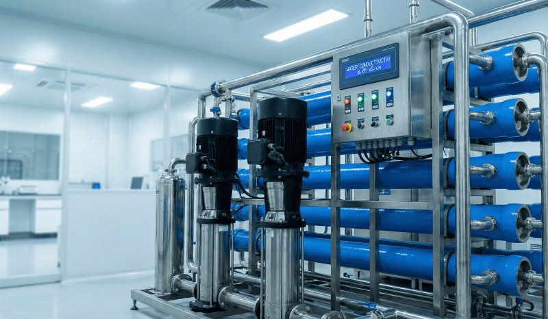 Supplier mesin RO Batam sistem industrial stainless steel untuk pabrik elektronik.