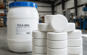Produk kaporit tablet TCCA 90 persen untuk sterilisasi air.