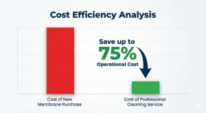 Cost comparison graph of buying a new membrane vs. membrane cleaning service.