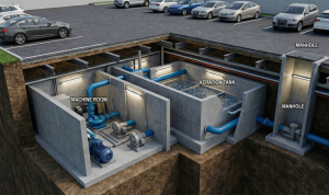 Illustration of an underground STP layout in a building parking area.