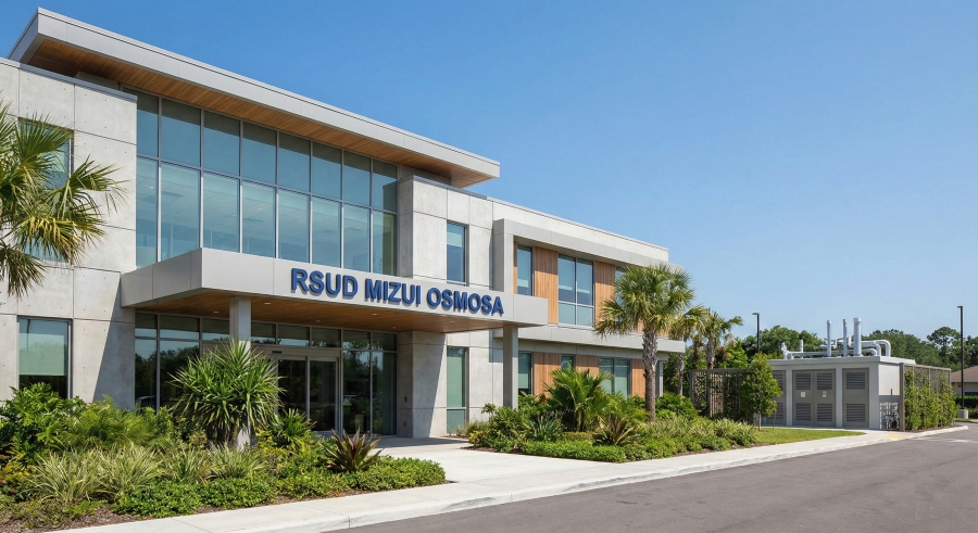 Type C hospital building with modern sanitation infrastructure facilities by a professional WWTP contractor.