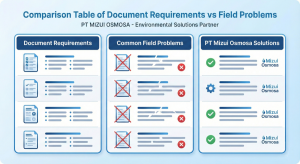 Comparison table of WWTP problems and environmental consultant solutions.