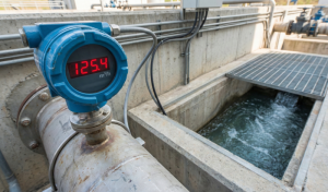 Mandatory WWTP technical facilities: Digital flowmeter and outlet monitoring chamber.