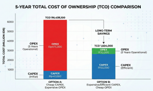 Graph comparing WWTP operational costs and initial investment.