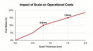 Graph showing the increase in boiler fuel consumption due to limescale thickness.