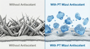 Difference in scale crystal structure with and without antiscalant