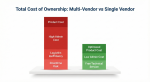 Total cost of ownership comparison graph of multi-vendor vs single chemical vendor.