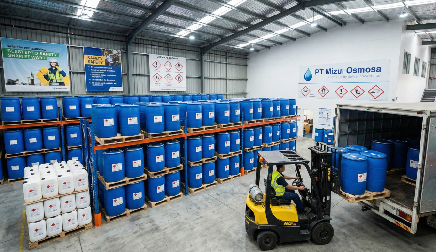 PT Mizui Osmosa water treatment chemical supplier stock warehouse