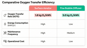 Comparison table of SOTE values for surface aerators and fine bubble diffusers