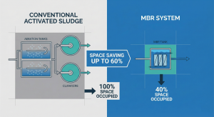 Land area comparison of conventional activated sludge system vs. MBR technology