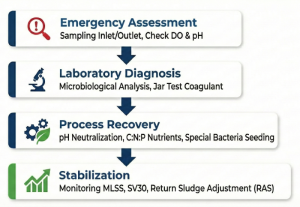 Flowchart of problematic WWTP repair steps by Mizui Osmosa.