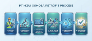 Flowchart of WWTP optimization and retrofit service stages by PT Mizui Osmosa.