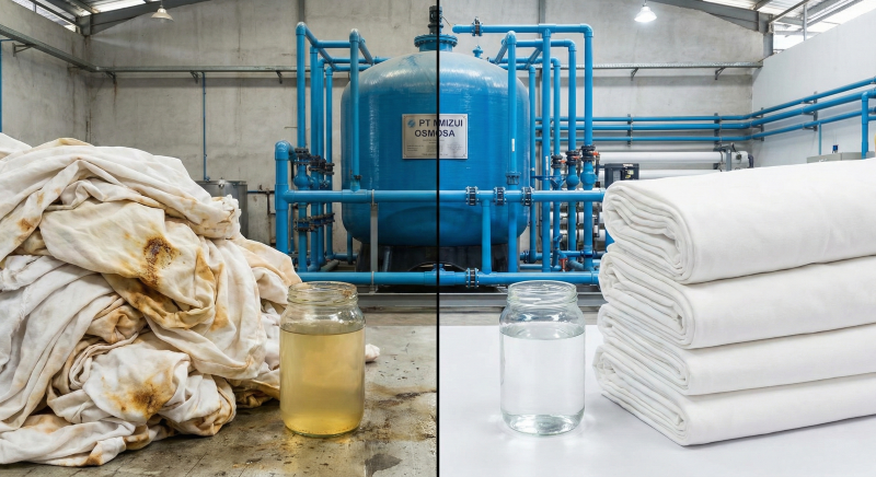 Industrial iron removal water filter for textile factories to solve yellow water and rust stains on fabrics.