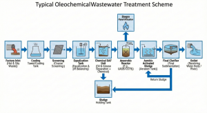 Gemini said Process flow scheme for palm oil mill liquid waste treatment from inlet to outlet.