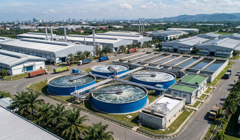 Modern Medan Industrial WWTP Service Facility in the KIM Mabar Industrial Estate with advanced waste treatment technology.